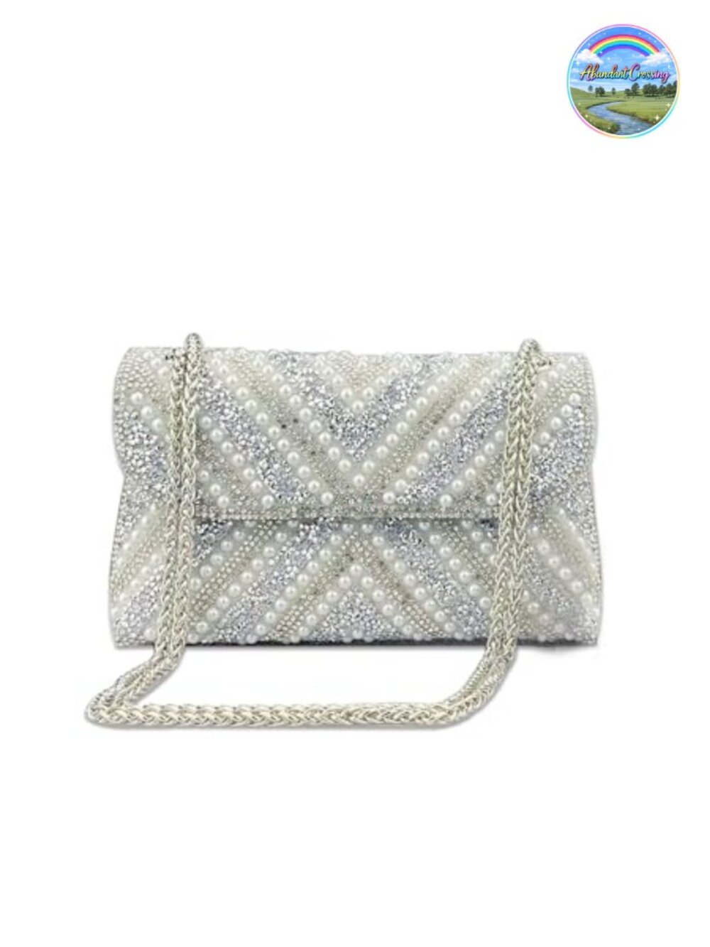 Rhinestone Pearl Evening Clutch Sparkly Chain Shoulder Bag Women